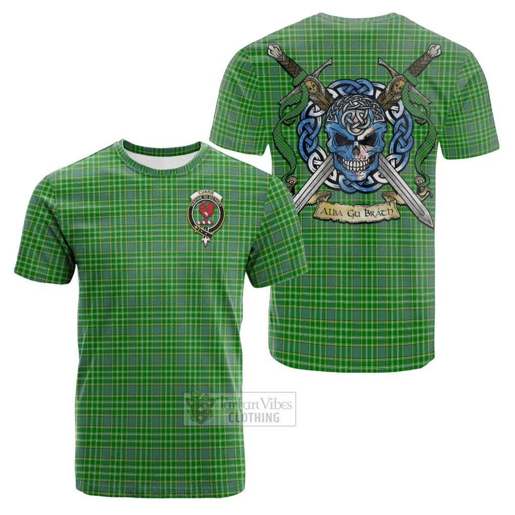 Tartan Vibes Clothing Currie Tartan Cotton T-shirt with Family Crest Celtic Skull Style