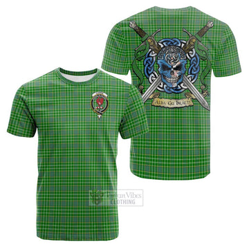 Currie Tartan Cotton T-shirt with Family Crest Celtic Skull Style