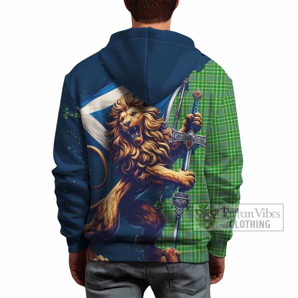 Currie Tartan Family Crest Hoodie with Scottish Majestic Lion