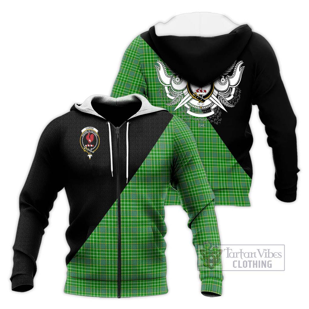 Currie Tartan Knitted Hoodie with Family Crest and Military Logo Style Unisex Knitted Zip Hoodie - Tartanvibesclothing Shop