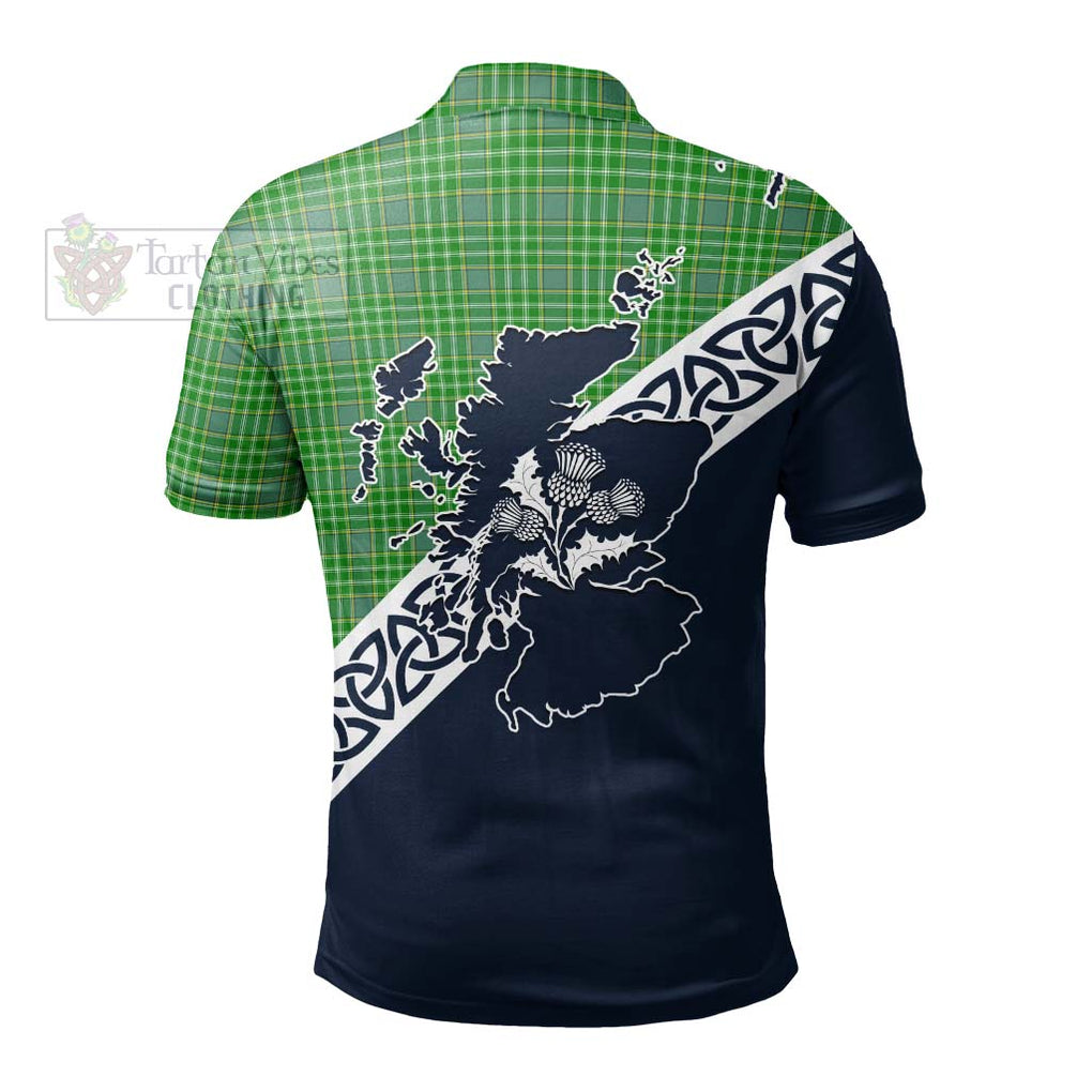 Currie Tartan Polo Shirt Featuring Thistle and Scotland Map