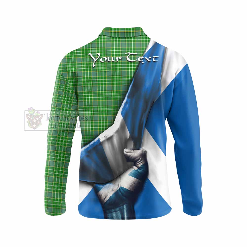 Tartan Vibes Clothing Currie Tartan Long Sleeve Polo Shirt with Family Crest Scotland Patriotic Style