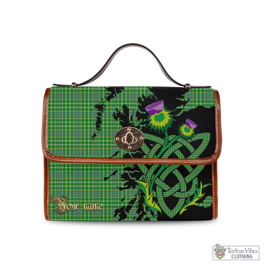 Tartan Vibes Clothing Currie Tartan Waterproof Canvas Bag with Scotland Map and Thistle Celtic Accents