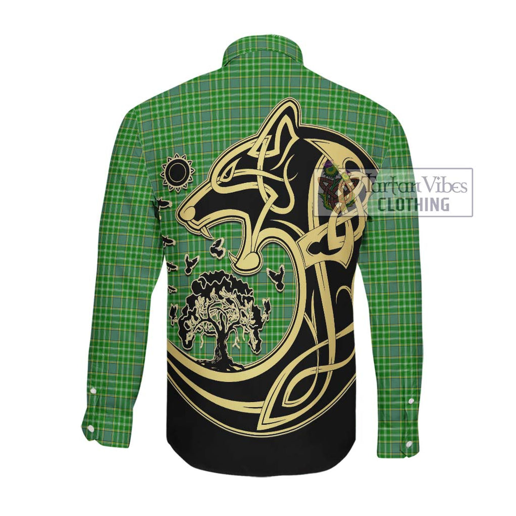 Currie Tartan Long Sleeve Button Shirt with Family Crest Celtic Wolf Style Men's Shirt - Tartan Vibes Clothing