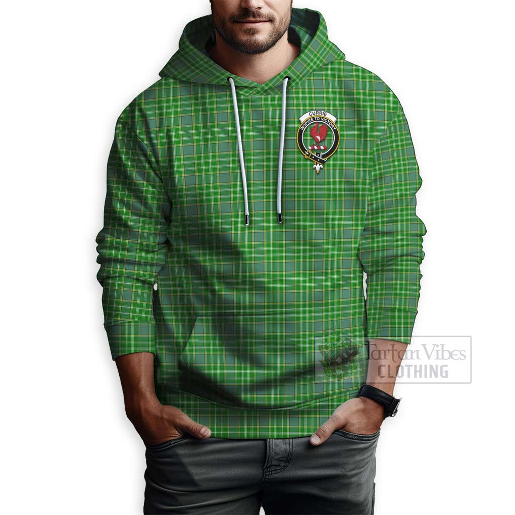 Tartan Vibes Clothing Currie Tartan Hoodie with Family Crest and Bearded Skull Holding Bottles of Whiskey