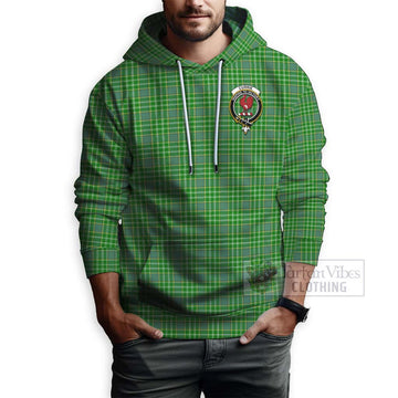 Currie Tartan Hoodie with Family Crest and Bearded Skull Holding Bottles of Whiskey