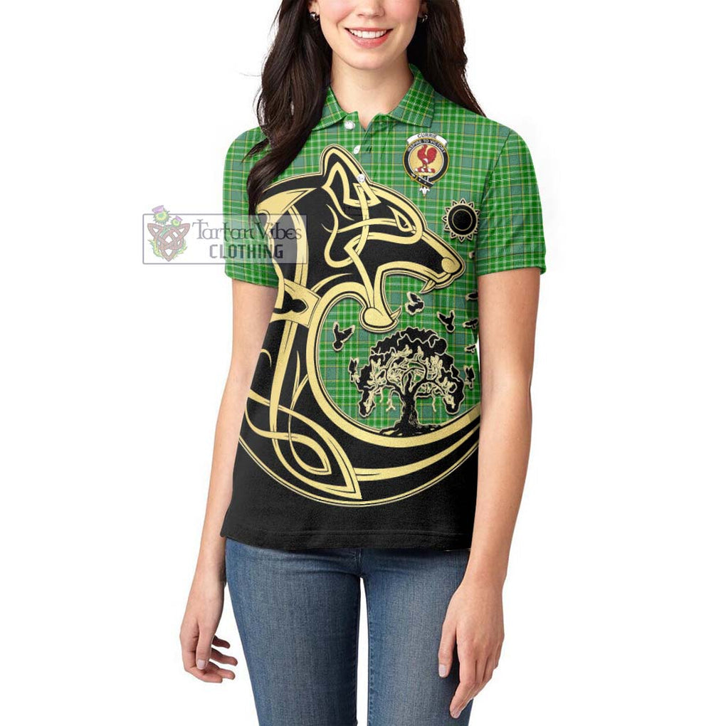 Currie Tartan Women's Polo Shirt with Family Crest Celtic Wolf Style - Tartanvibesclothing Shop