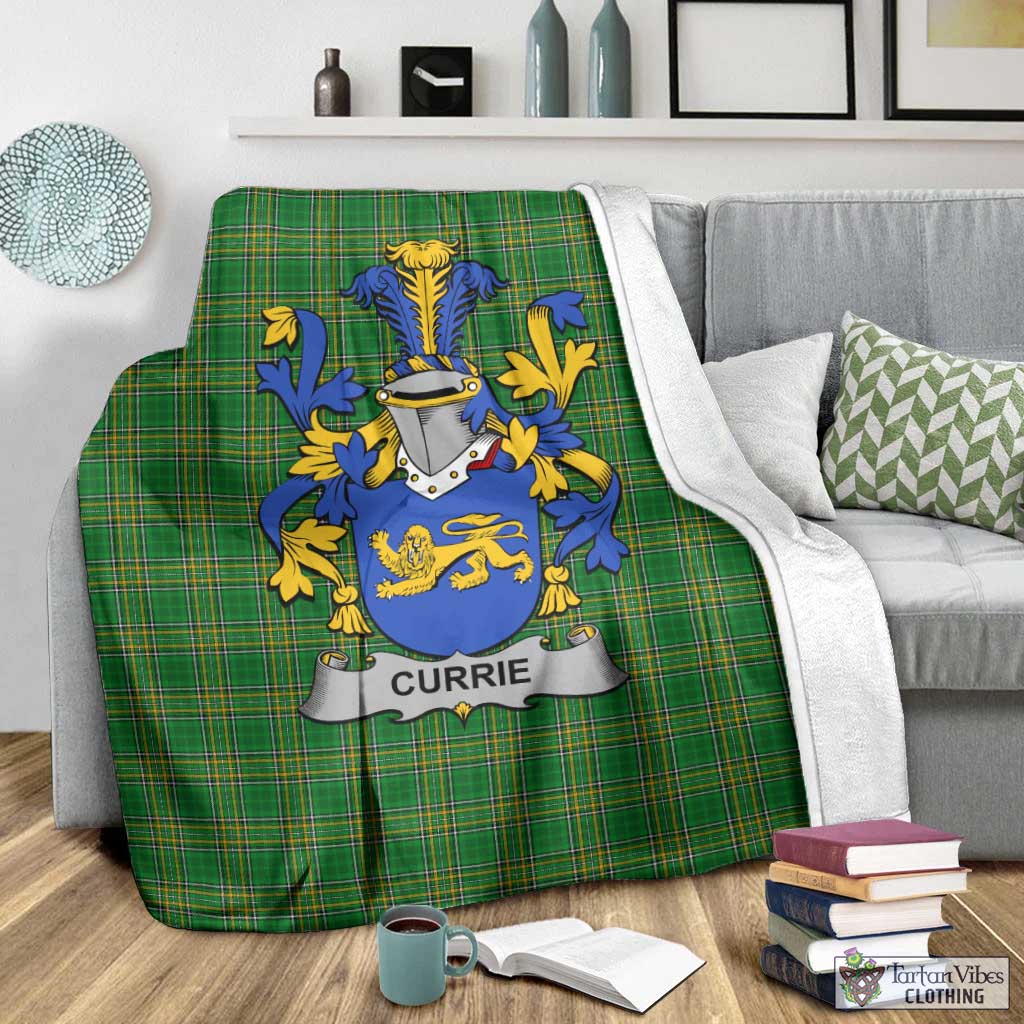 Tartan Vibes Clothing Currie Irish Clan Tartan Blanket with Coat of Arms