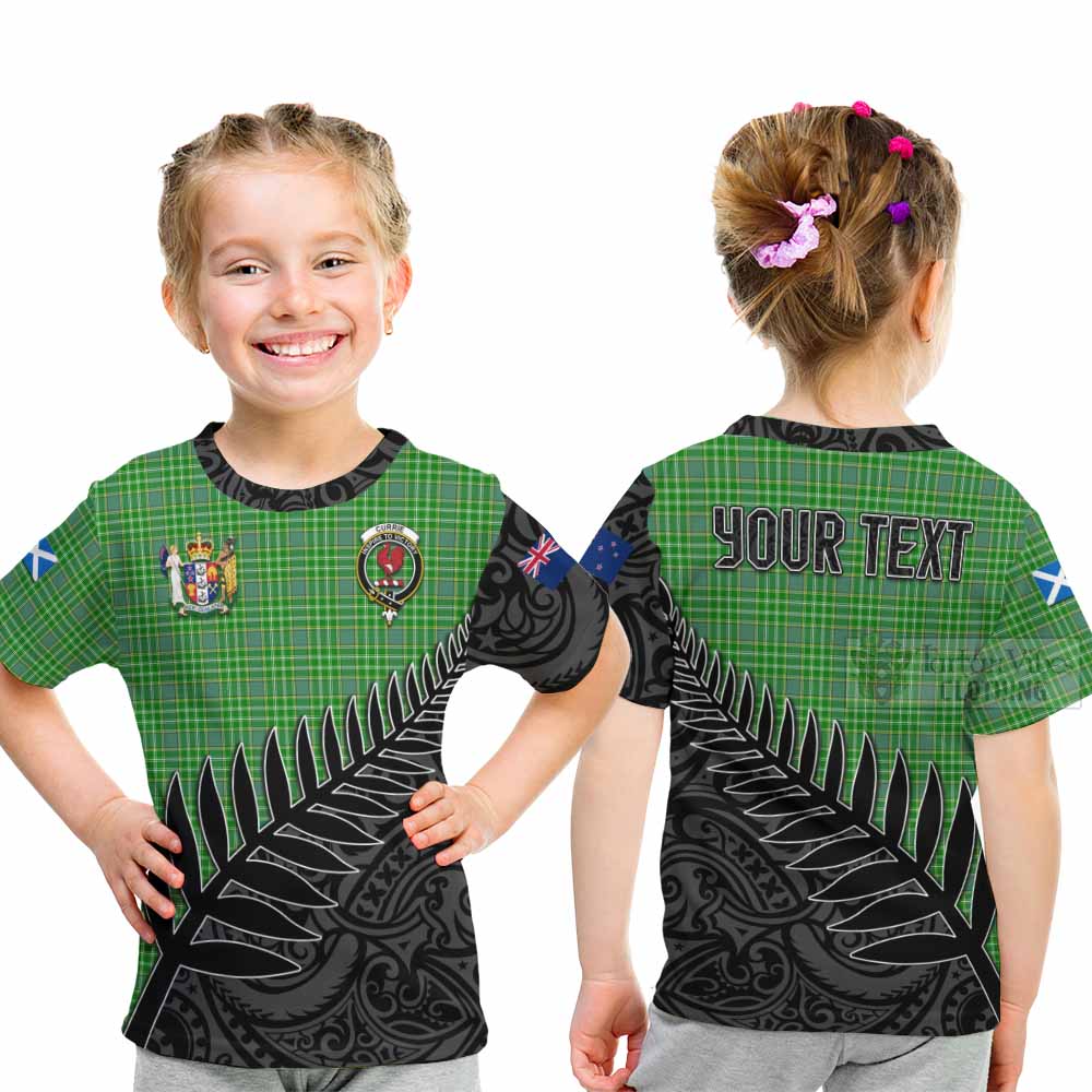 Tartan Vibes Clothing Currie Crest Tartan Kid T-Shirt with New Zealand Silver Fern Half Style