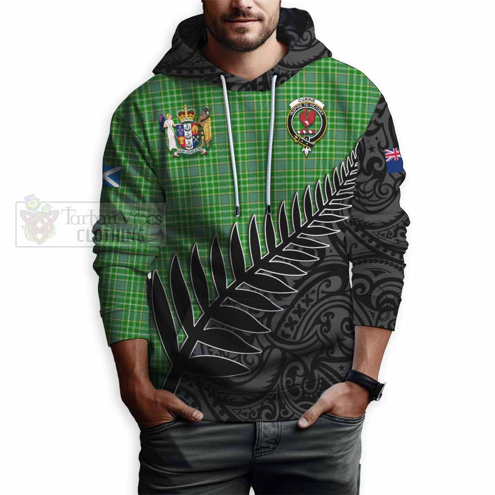 Tartan Vibes Clothing Currie Crest Tartan Hoodie with New Zealand Silver Fern Half Style