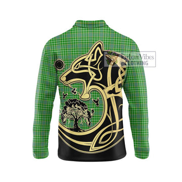 Currie Tartan Long Sleeve Polo Shirt with Family Crest Celtic Wolf Style