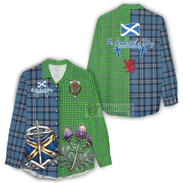 Currie Tartan Women's Casual Shirt Happy St. Andrew's Day Half Tartan Style