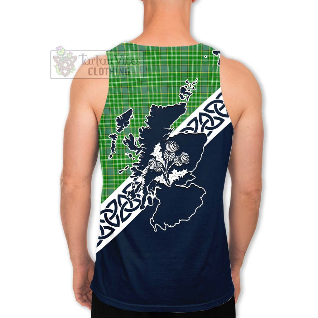 Tartan Vibes Clothing Currie Tartan Men's Tank Top Featuring Thistle and Scotland Map