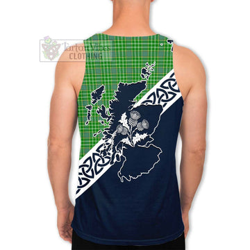 Currie Tartan Men's Tank Top Featuring Thistle and Scotland Map