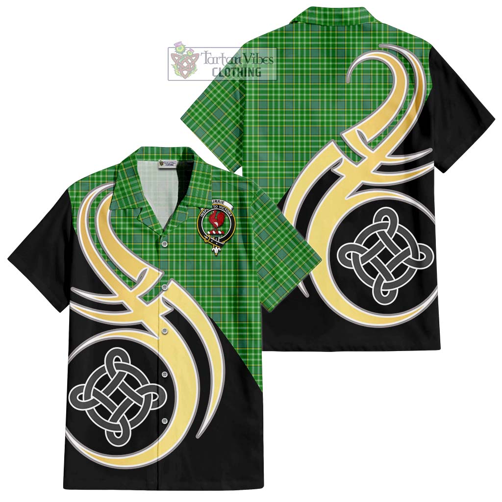 Currie Tartan Short Sleeve Button Shirt with Family Crest and Celtic Symbol Style - Tartan Vibes Clothing