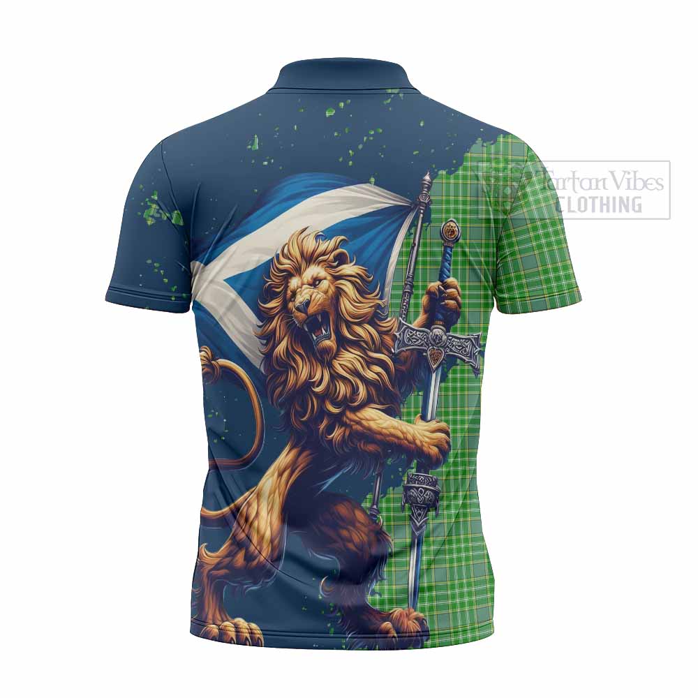 Tartan Vibes Clothing Currie Tartan Family Crest Zipper Polo Shirt with Scottish Majestic Lion