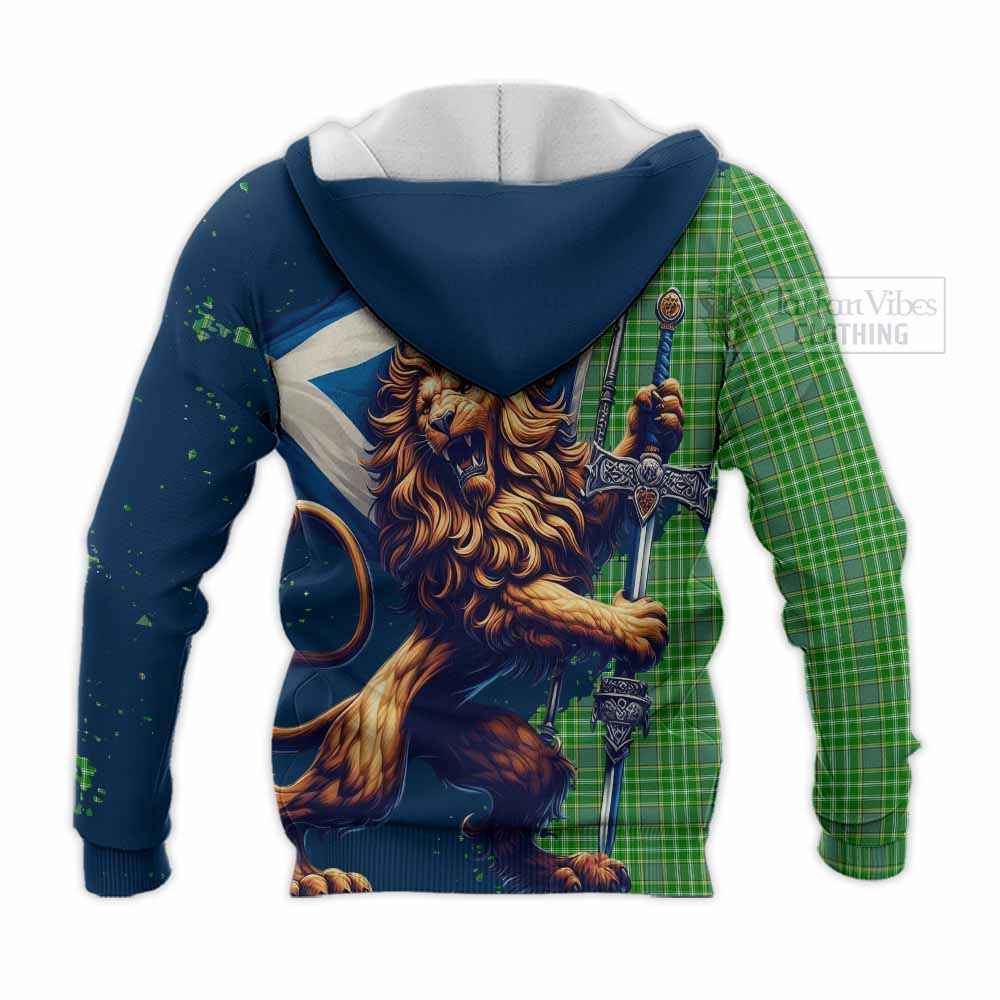 Tartan Vibes Clothing Currie Tartan Family Crest Knitted Hoodie with Scottish Majestic Lion