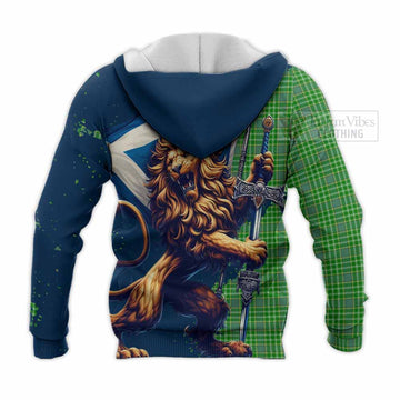 Currie Tartan Family Crest Knitted Hoodie with Scottish Majestic Lion