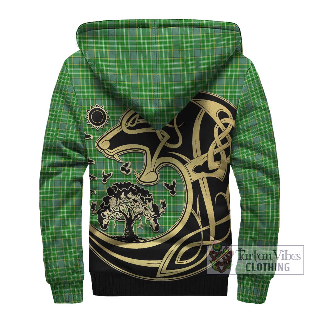 Tartan Vibes Clothing Currie Tartan Sherpa Hoodie with Family Crest Celtic Wolf Style