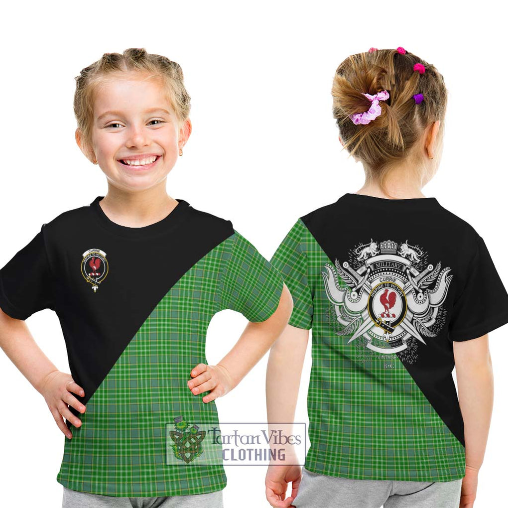 Currie Tartan Kid T-Shirt with Family Crest and Military Logo Style - Tartanvibesclothing Shop