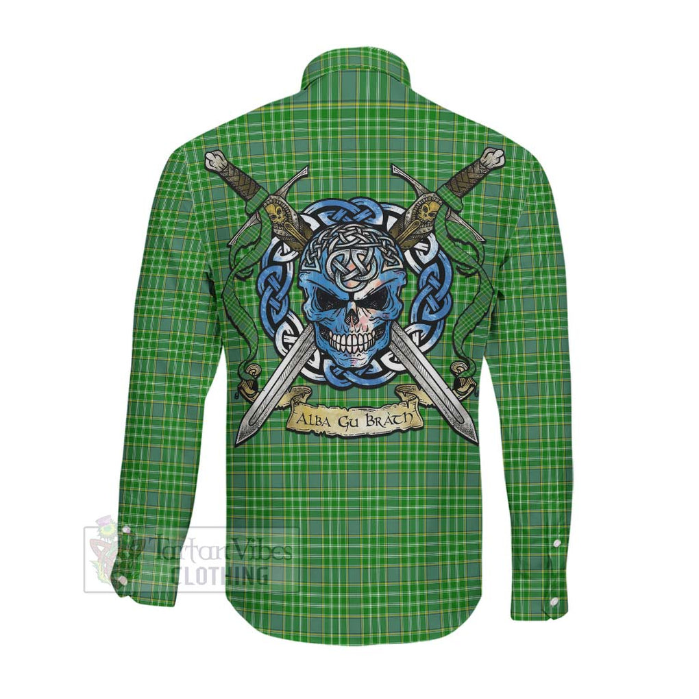 Tartan Vibes Clothing Currie Tartan Long Sleeve Button Shirt with Family Crest Celtic Skull Style