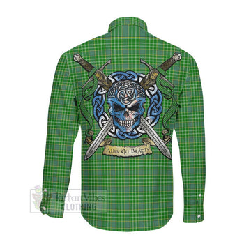 Currie Tartan Long Sleeve Button Shirt with Family Crest Celtic Skull Style