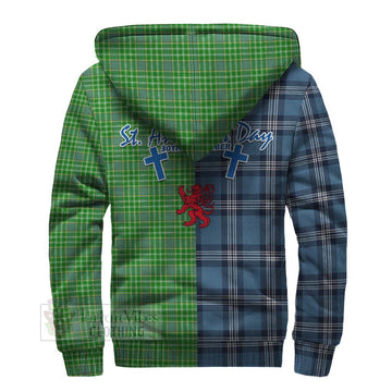 Currie Tartan Sherpa Hoodie Happy St. Andrew's Day Half Tartan Style