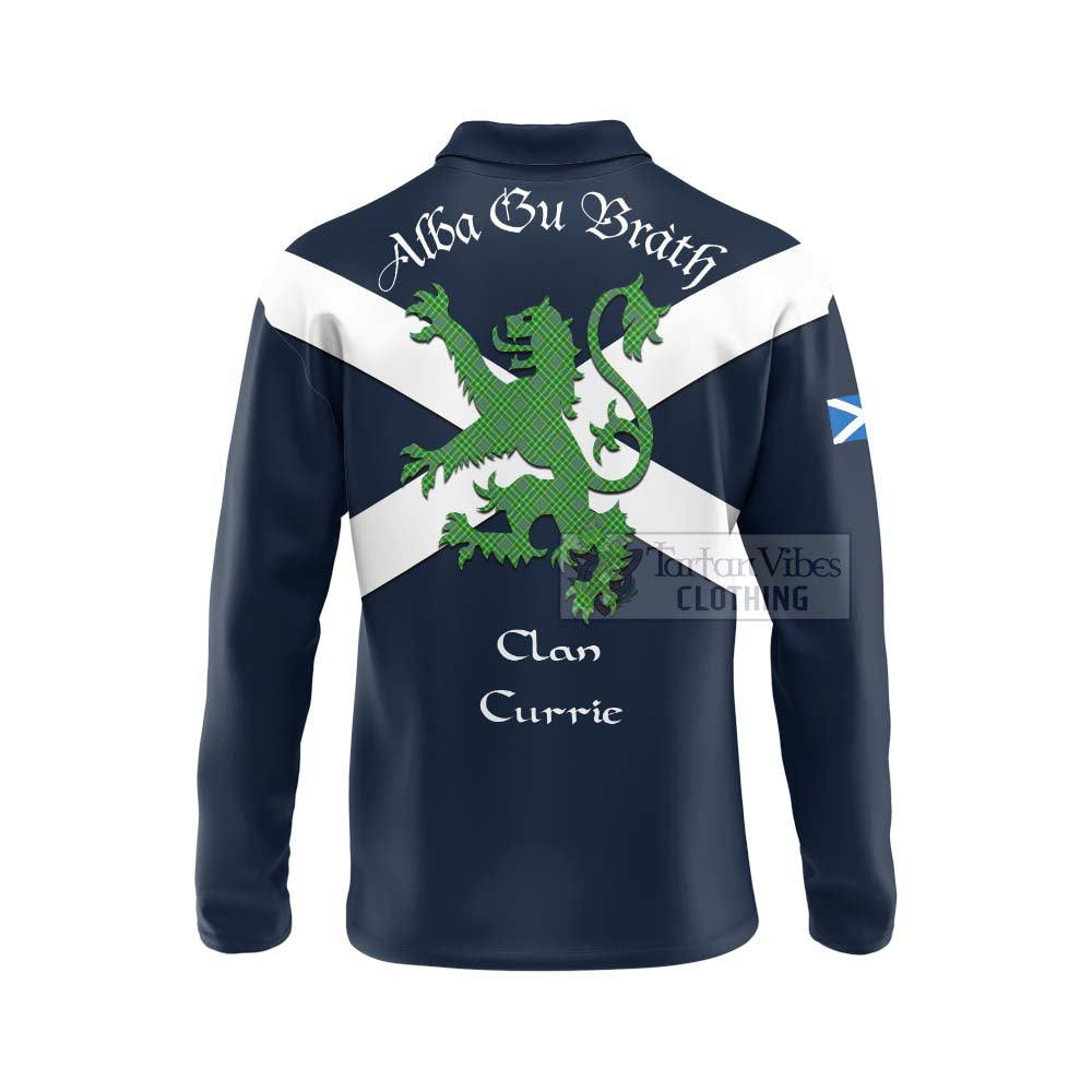 Tartan Vibes Clothing Currie Tartan Lion Rampant Long Sleeve Polo Shirt – Proudly Display Your Heritage with Alba Gu Brath and Clan Name