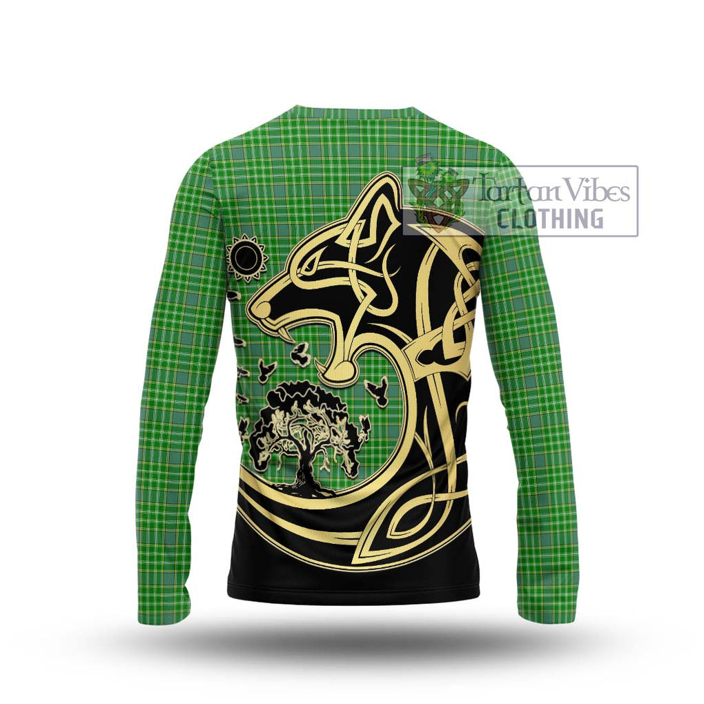 Currie Tartan Long Sleeve T-Shirt with Family Crest Celtic Wolf Style - Tartan Vibes Clothing