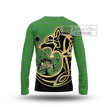 Currie Tartan Long Sleeve T-Shirt with Family Crest Celtic Wolf Style