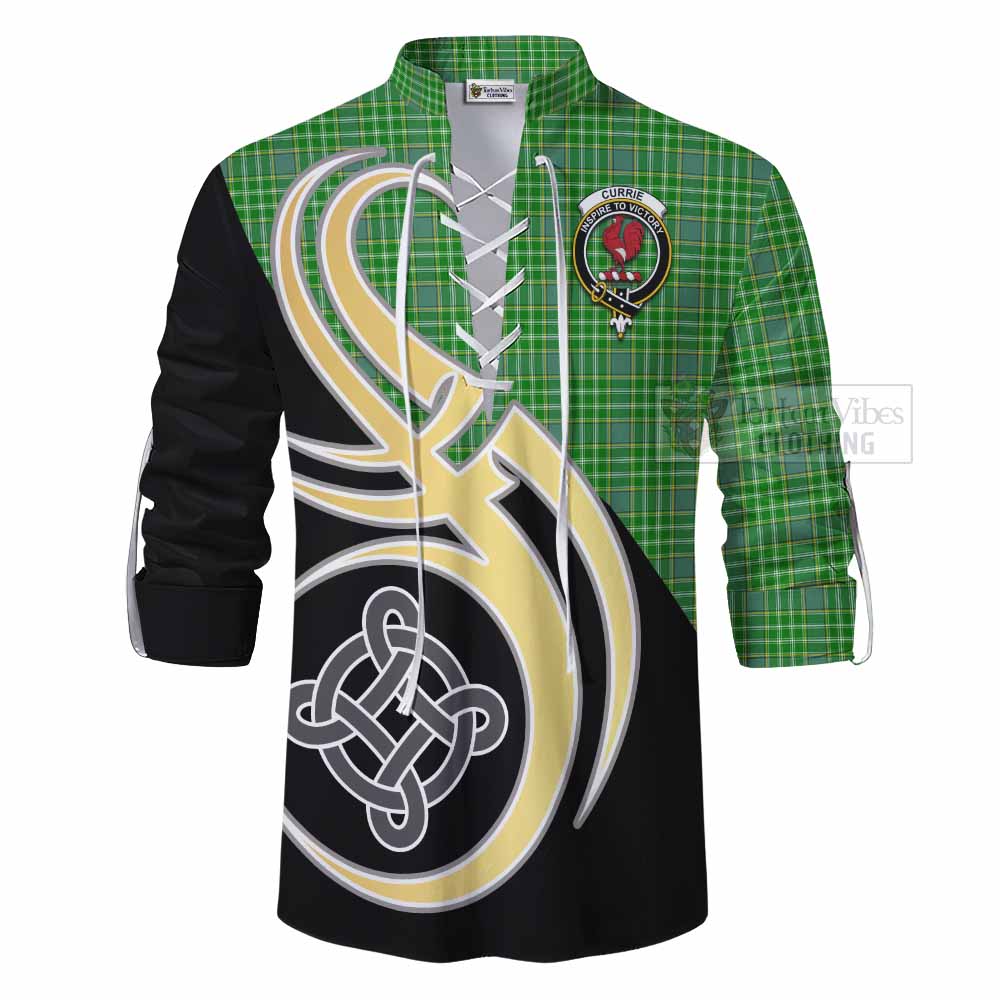 Tartan Vibes Clothing Currie Tartan Ghillie Kilt Shirt with Family Crest and Celtic Symbol Style