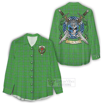 Currie Tartan Women's Casual Shirt with Family Crest Celtic Skull Style