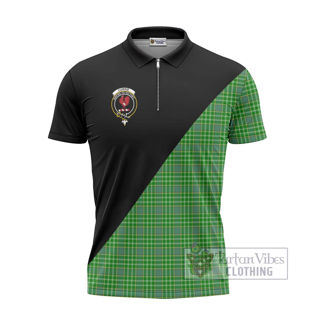 Currie Tartan Zipper Polo Shirt with Family Crest and Military Logo Style - Tartanvibesclothing Shop