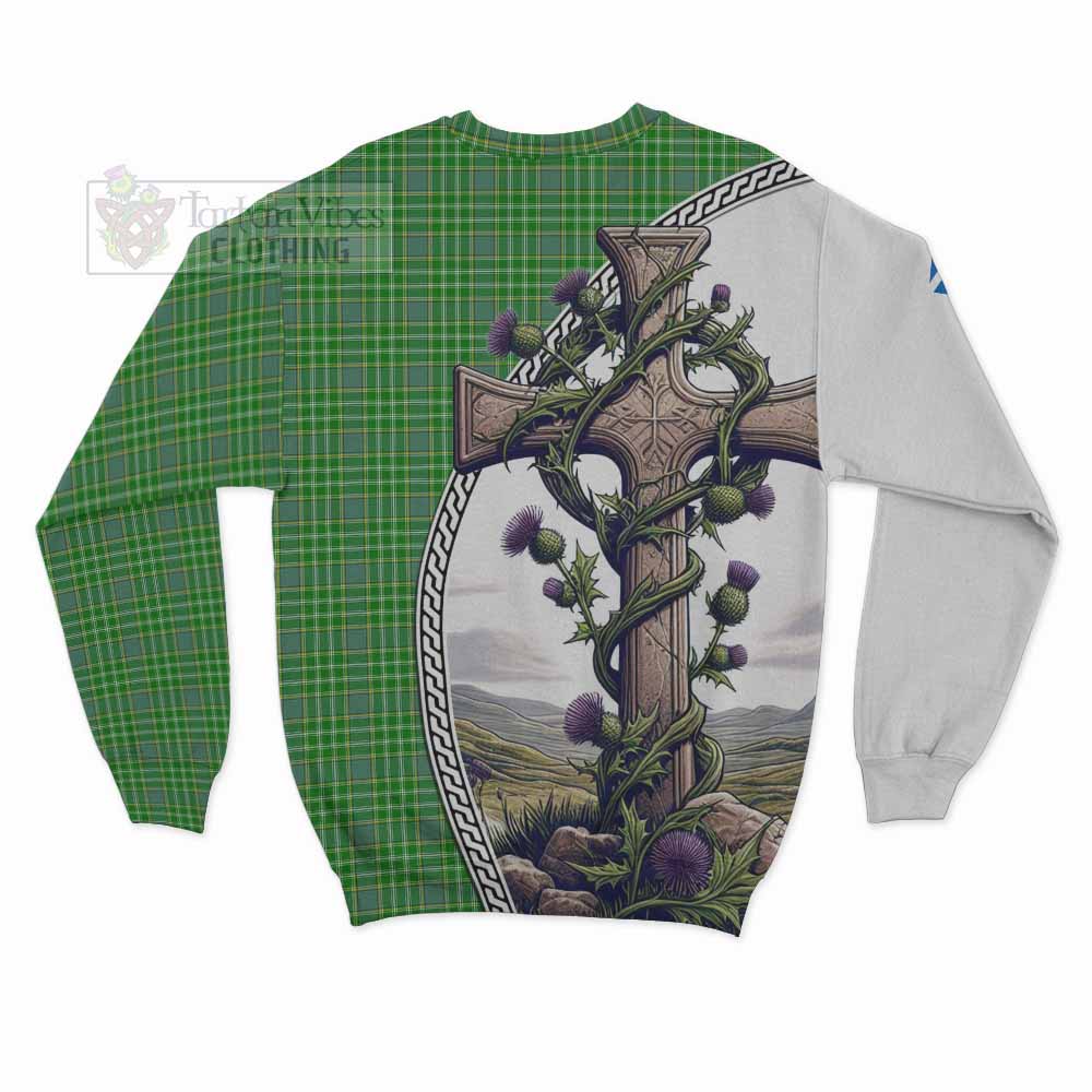 Tartan Vibes Clothing Currie Tartan Sweatshirt with Family Crest and St. Andrew's Cross Accented by Thistle Vines