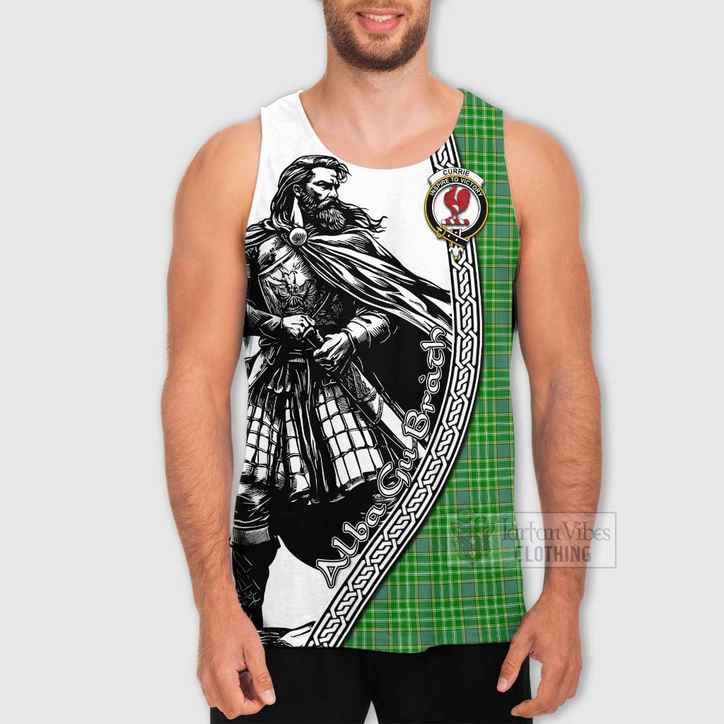 Tartan Vibes Clothing Currie Tartan Clan Crest Men's Tank Top with Highlander Warrior Celtic Style