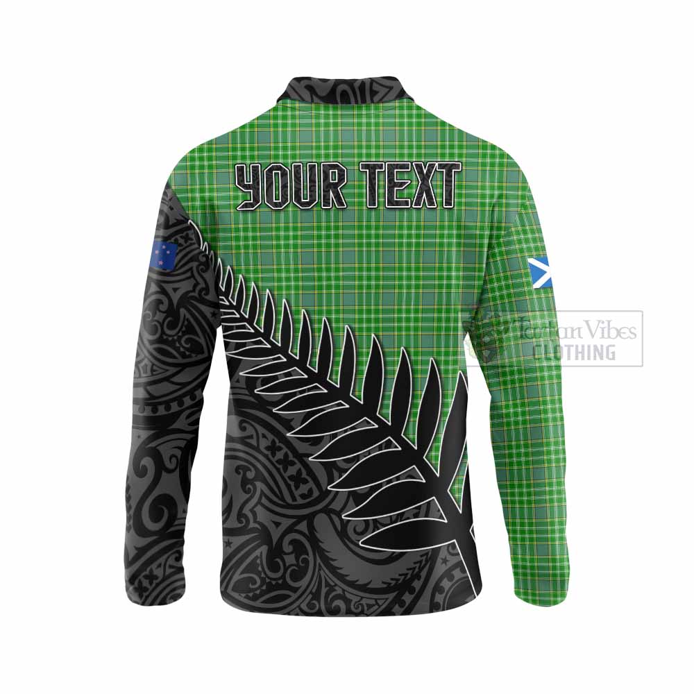 Tartan Vibes Clothing Currie Crest Tartan Long Sleeve Polo Shirt with New Zealand Silver Fern Half Style