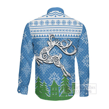 Currie Clan Christmas Long Sleeve Button Shirt Celtic Reindeer Style