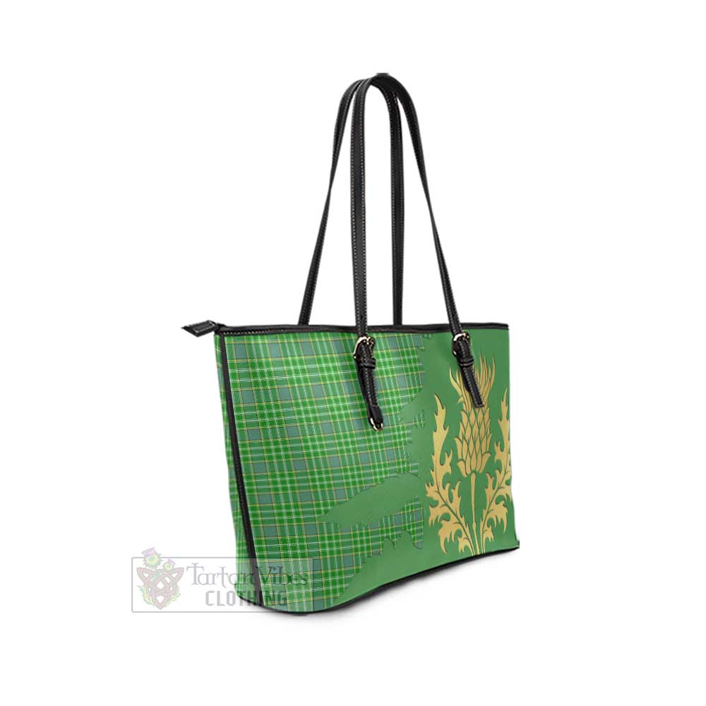 Currie Tartan Leather Tote Bag Gold Thistle Style - Tartan Vibes Clothing