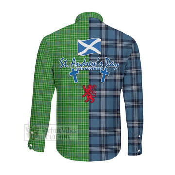 Currie Tartan Long Sleeve Button Shirt Happy St. Andrew's Day Half Tartan Style