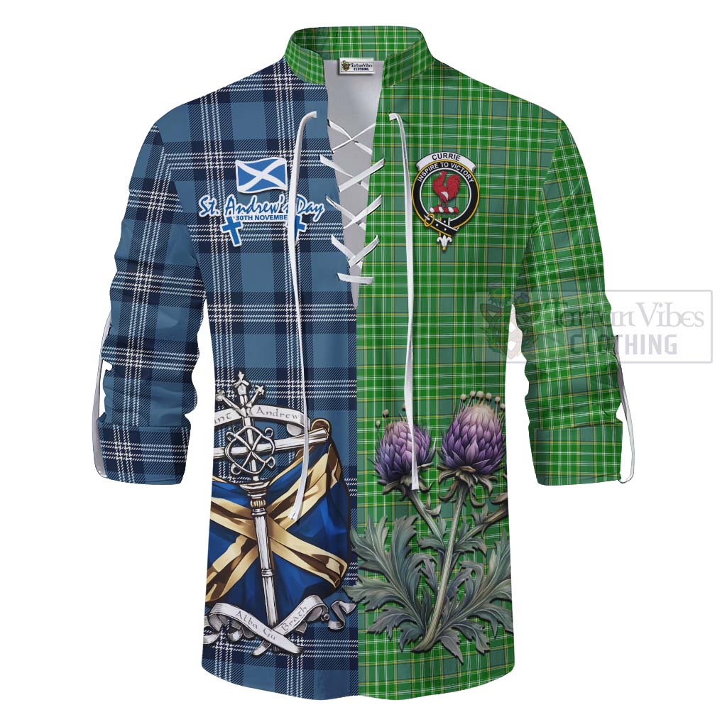 Tartan Vibes Clothing Currie Tartan Ghillie Kilt Shirt Happy St. Andrew's Day Half Tartan Style