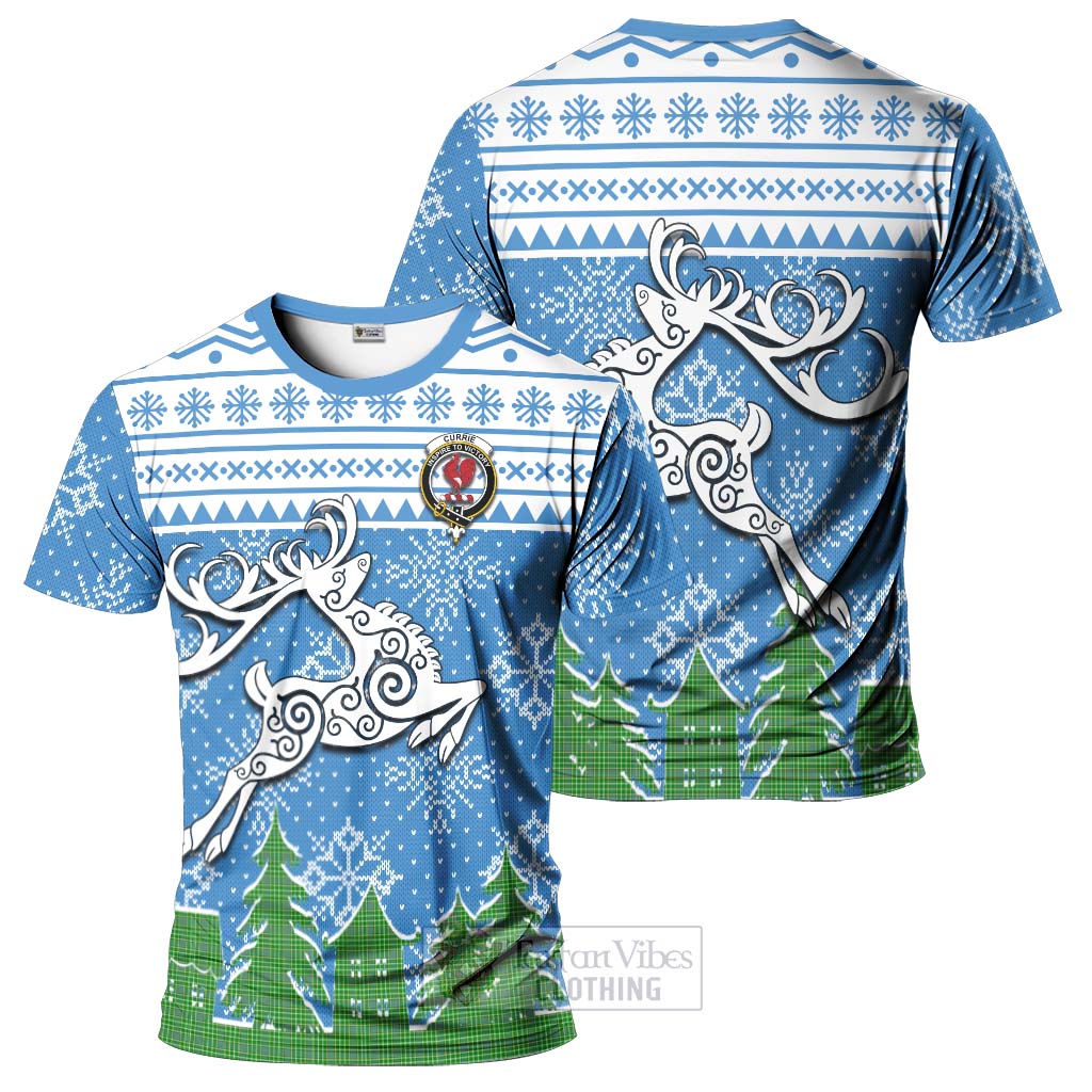 Tartan Vibes Clothing Currie Clan Christmas T-Shirt Celtic Reindeer Style