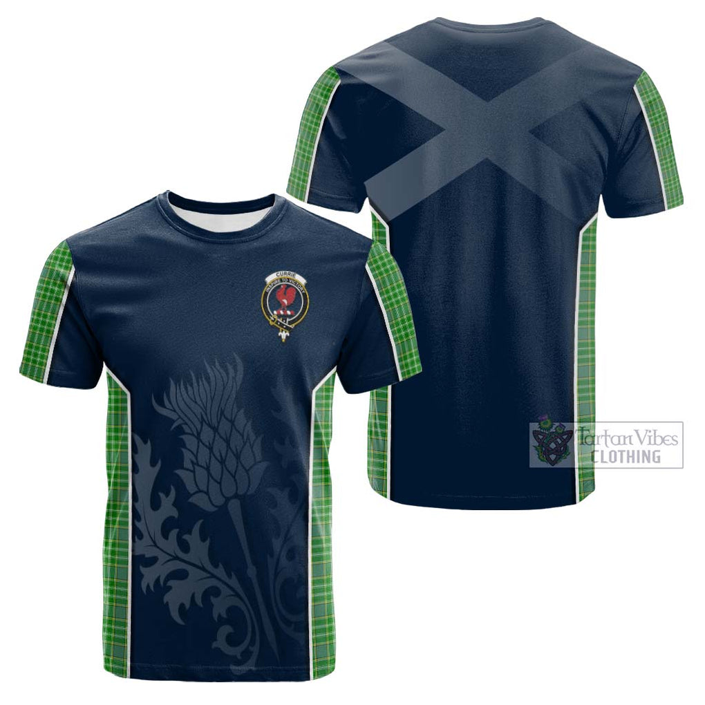 Tartan Vibes Clothing Currie Tartan Cotton T-shirt with Family Crest and Scottish Thistle Vibes Sport Style