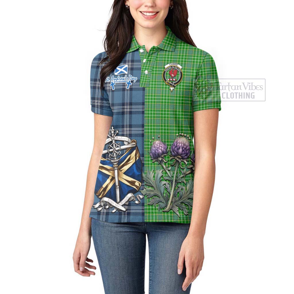 Tartan Vibes Clothing Currie Tartan Women's Polo Shirt Happy St. Andrew's Day Half Tartan Style