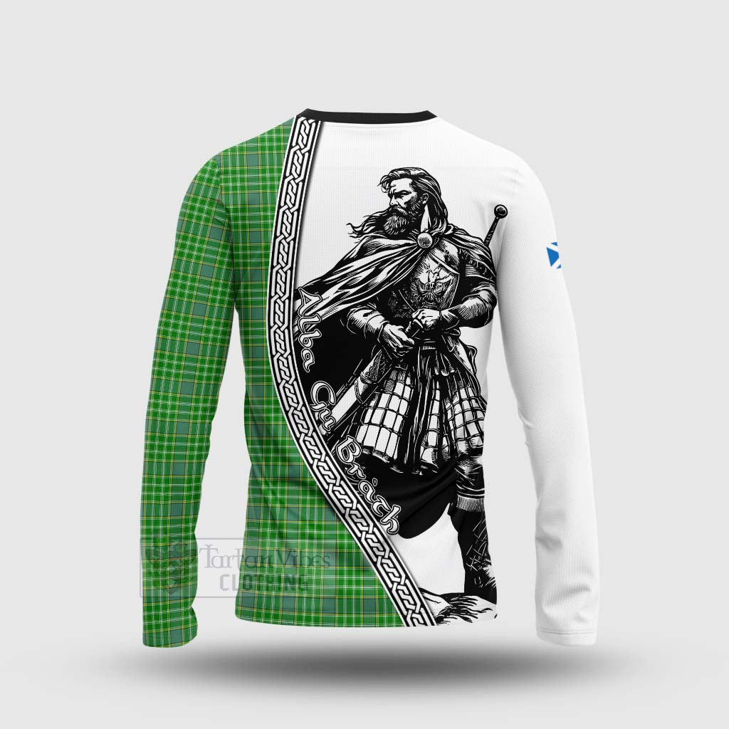 Tartan Vibes Clothing Currie Tartan Clan Crest Long Sleeve T-Shirt with Highlander Warrior Celtic Style