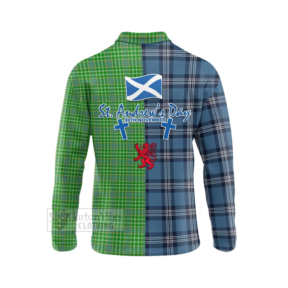 Tartan Vibes Clothing Currie Tartan Long Sleeve Polo Shirt Happy St. Andrew's Day Half Tartan Style