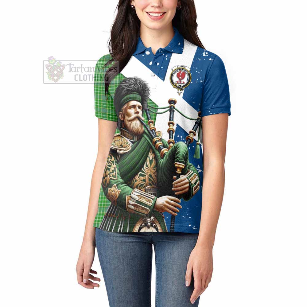 Tartan Vibes Clothing Currie Tartan Women's Polo Shirt with Family Crest Scottish Bagpiper Vibes