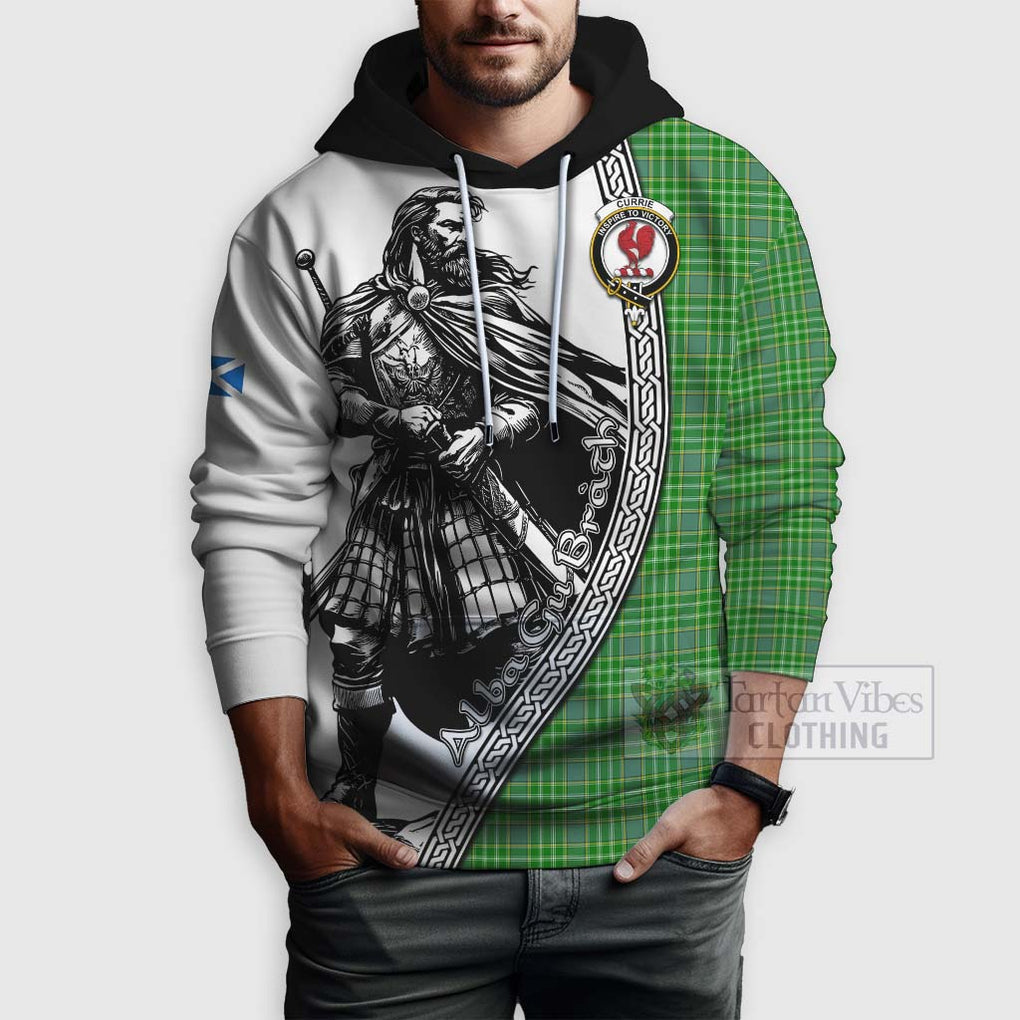 Tartan Vibes Clothing Currie Tartan Clan Crest Hoodie with Highlander Warrior Celtic Style