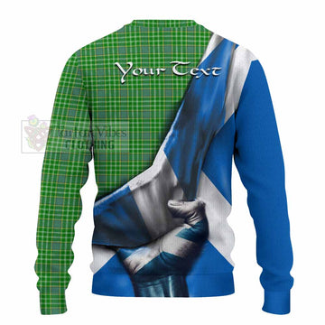 Currie Tartan Knitted Sweater with Family Crest Scotland Patriotic Style