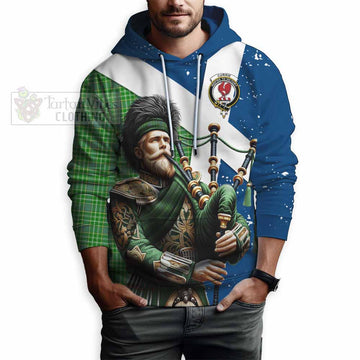 Currie Tartan Hoodie with Family Crest Scottish Bagpiper Vibes