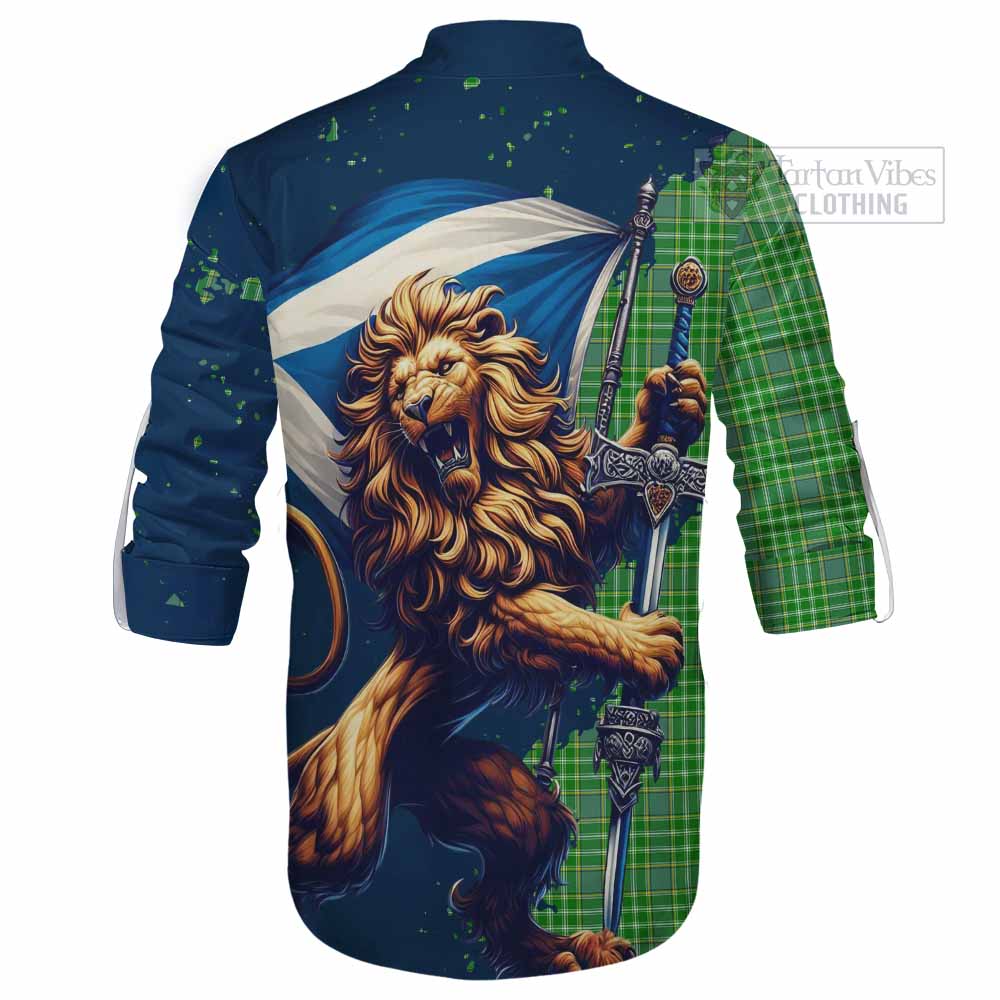 Tartan Vibes Clothing Currie Tartan Family Crest Ghillie Kilt Shirt with Scottish Majestic Lion